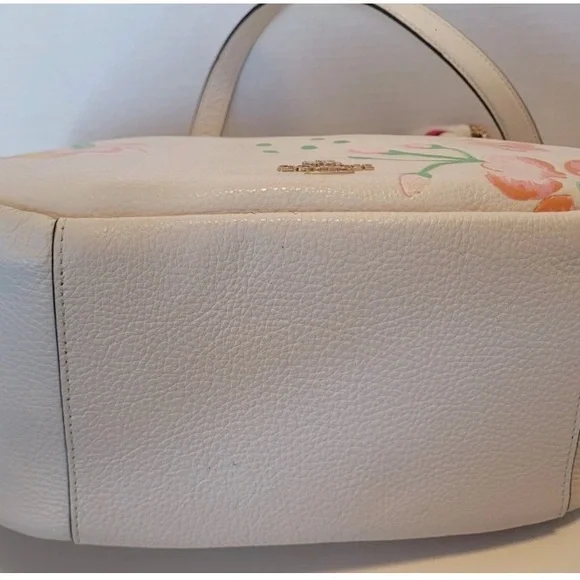 COACH FLORAL PEBBLED LEATHER SHOULDER BAG CROSSBODY WHITE PINK SPRING Y2K - Picture 7 of 14